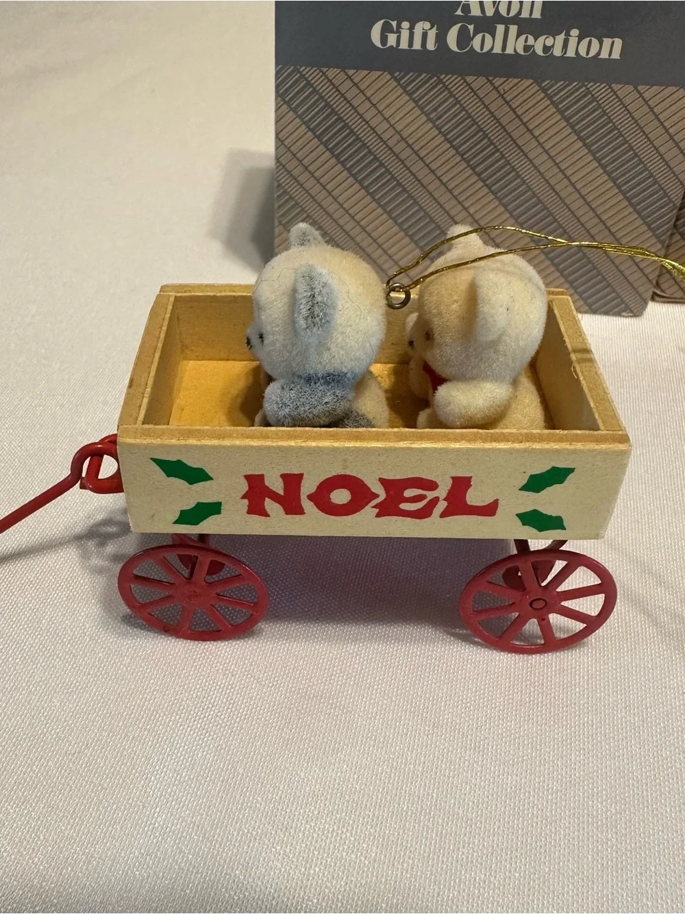 Vintage Avon Gift Collection White Teddy Bear Ornaments with Red Accents